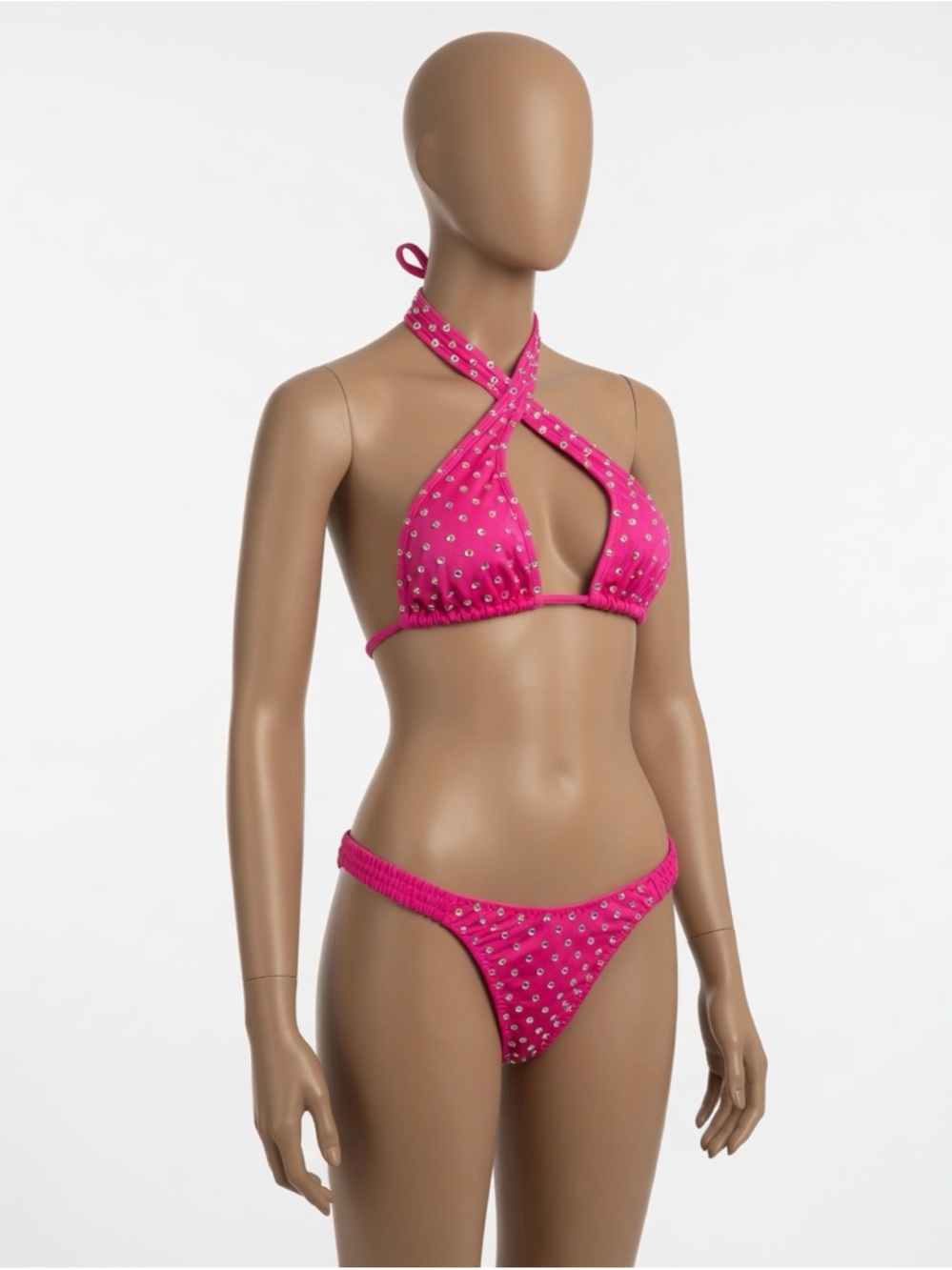 Women’s Criss-Cross Halter Bikini Top and Bottom - Pink
